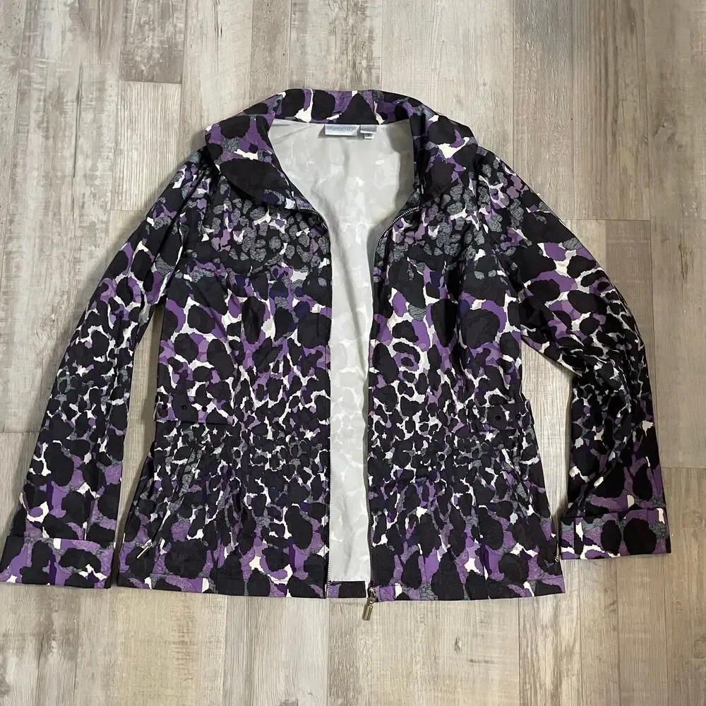 Chico’s Zenergy Women’s Medium Rain Jacket Purple Black Zip Up Lightweight - Picture 10 of 15